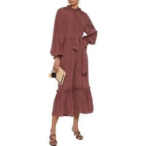 Zimmermann Purple Silk Crepe de Chine Polka-Dot Belted Midi Dress Size 0